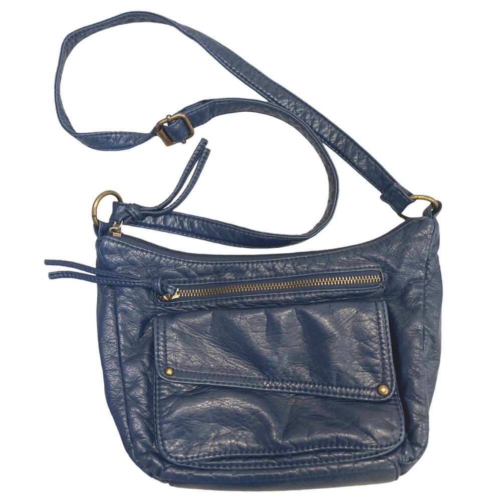 Bueno Deep Blue Crinkled Faux Leather Crossbody Bag